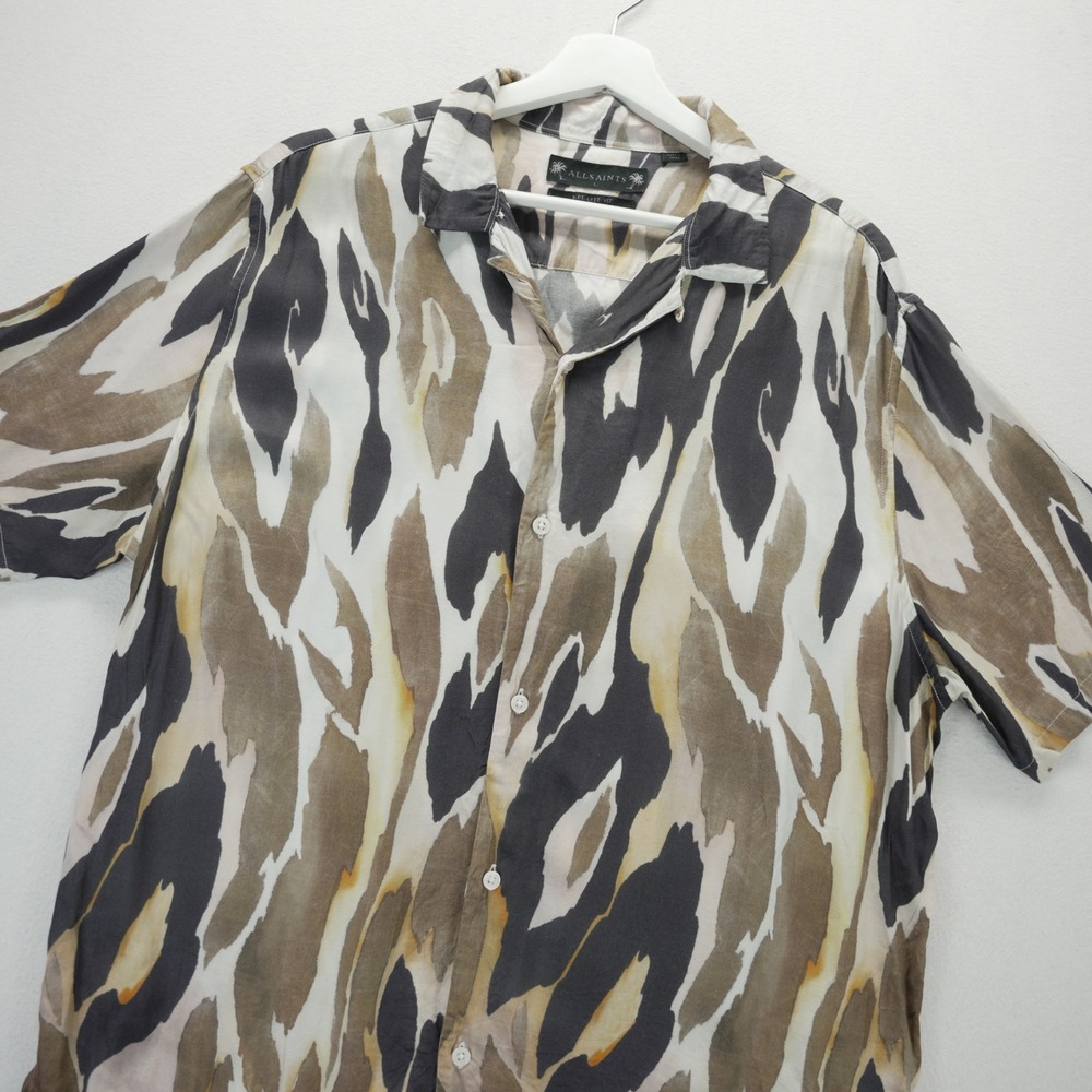 AllSaints Mens Fuego Relaxed Fit Short Sleeve Abstract Print Button Up Shirt L